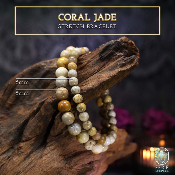 Polished Coral Jade Gemstone Beaded Boho Stretch Bracelet