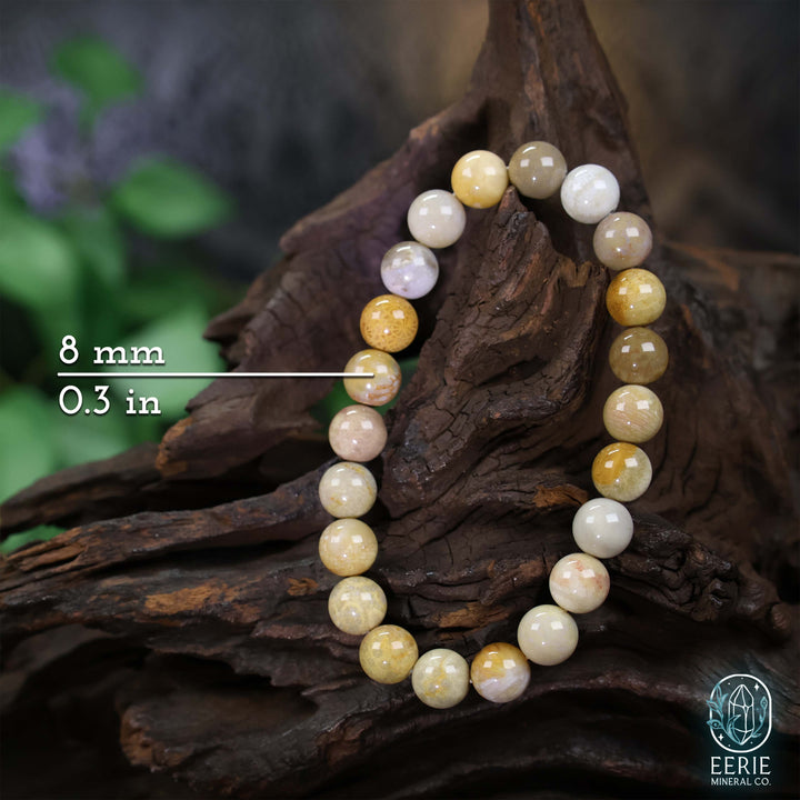 Polished Coral Jade Gemstone Beaded Boho Stretch Bracelet
