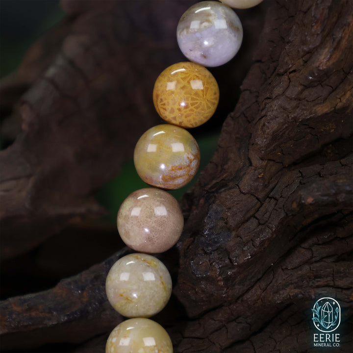 Polished Coral Jade Gemstone Beaded Boho Stretch Bracelet