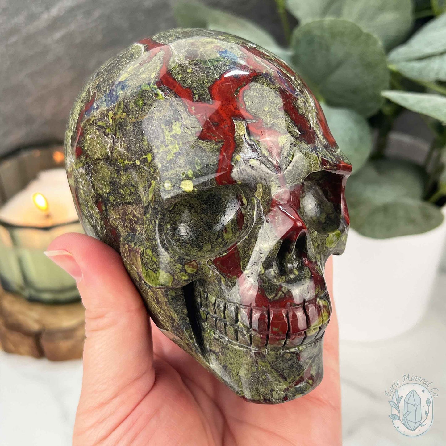 4.20" Polished Dragon Bloodstone Skull Carving