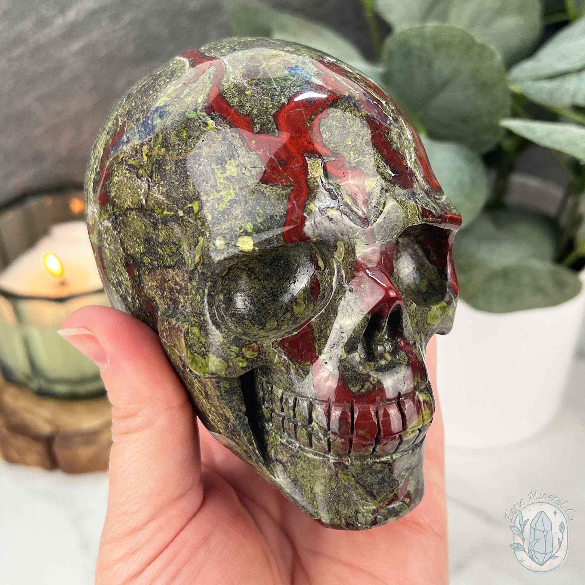4.20" Polished Dragon Bloodstone Skull Carving