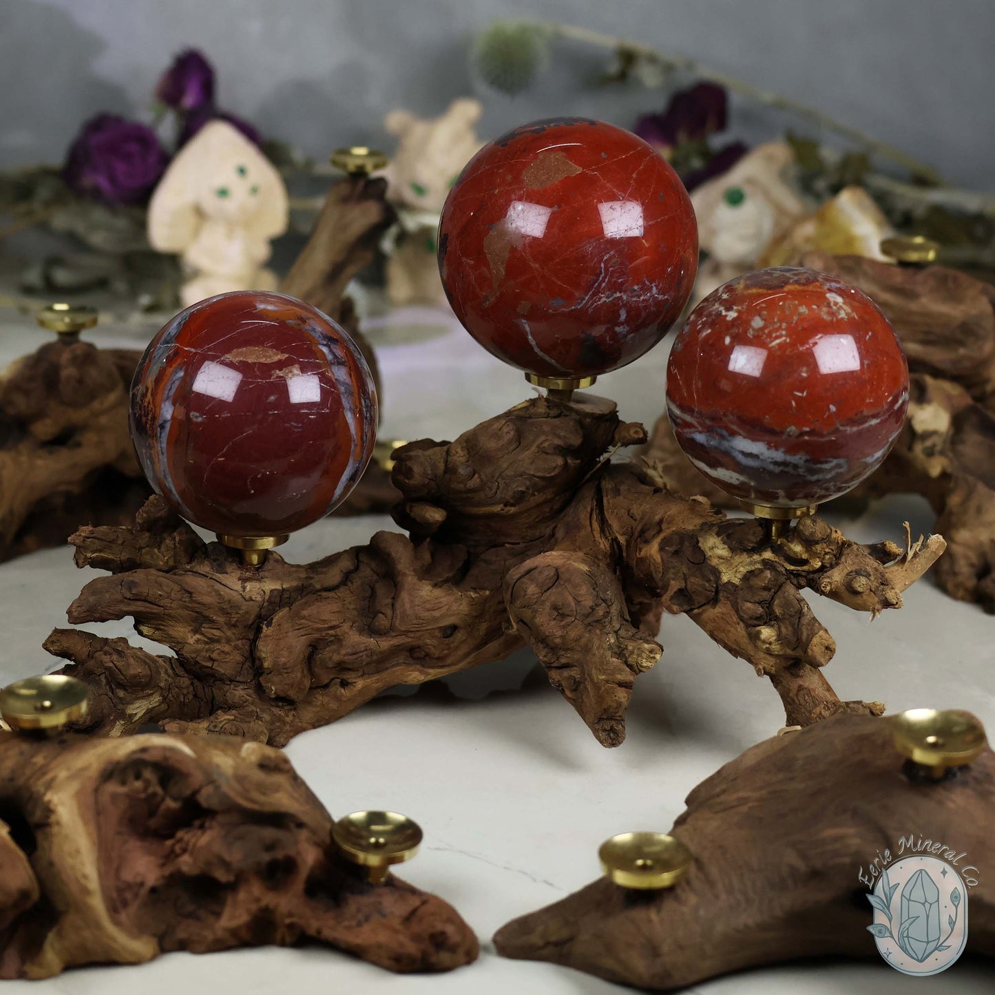 3 Sphere Holder Natural Driftwood Stands
