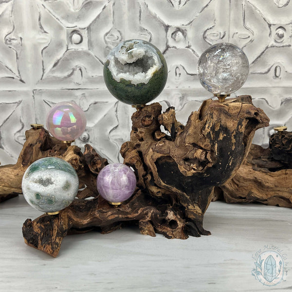 Natural Driftwood Sphere Holder Stand for 5 Spheres or Orbs