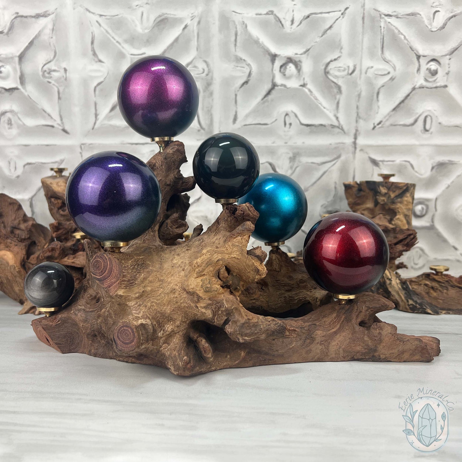 Natural Driftwood Sphere Holder Stand for 6 Spheres or Orbs