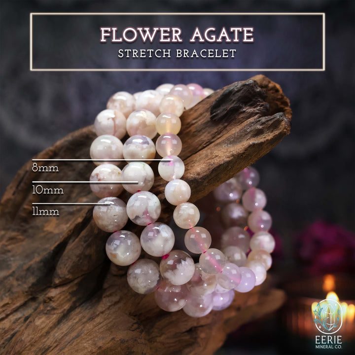 Flower Agate Gemstone Beaded Boho Stretch Bracelet