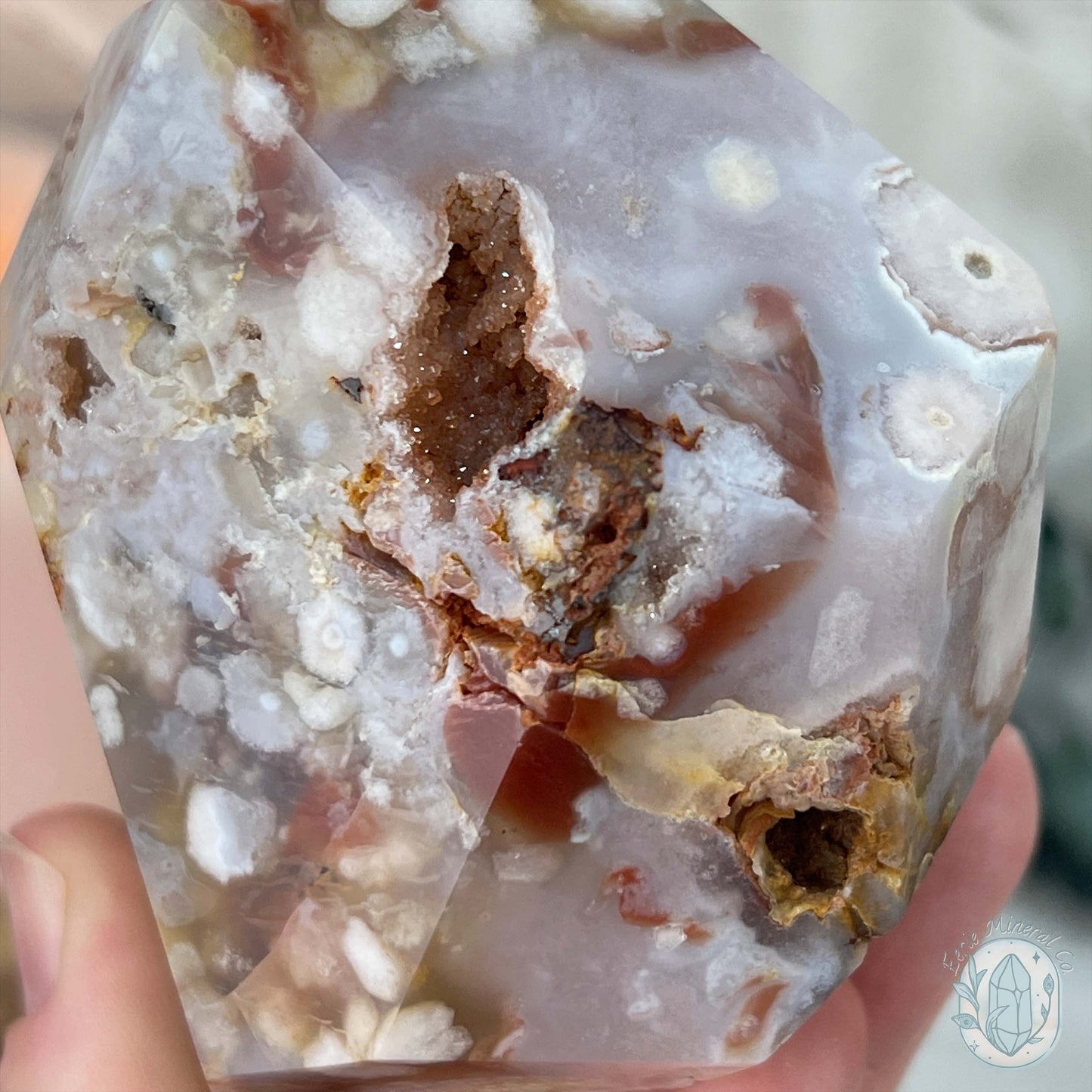 Polished Druzy Flower Agate Freeform