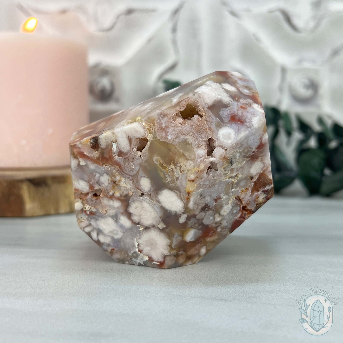 Polished Druzy Flower Agate Freeform