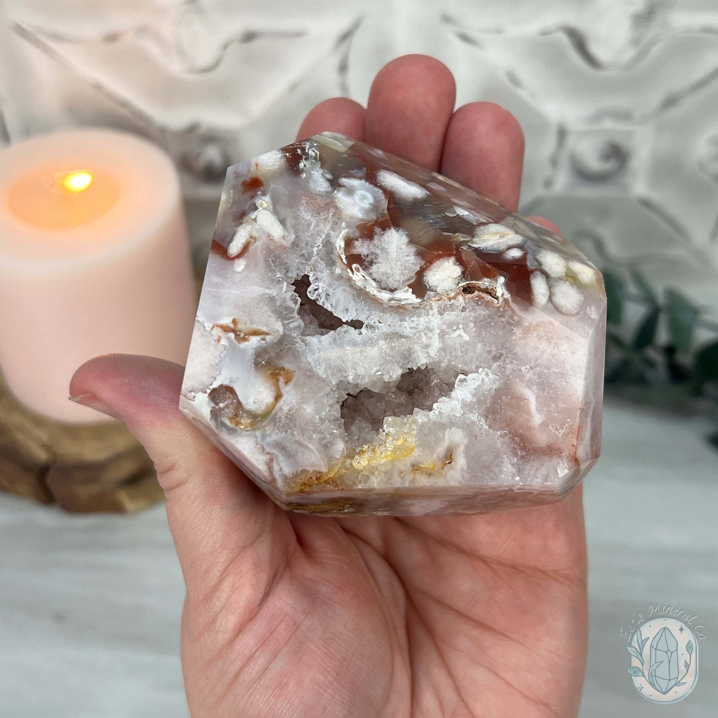 Polished Druzy Flower Agate Freeform