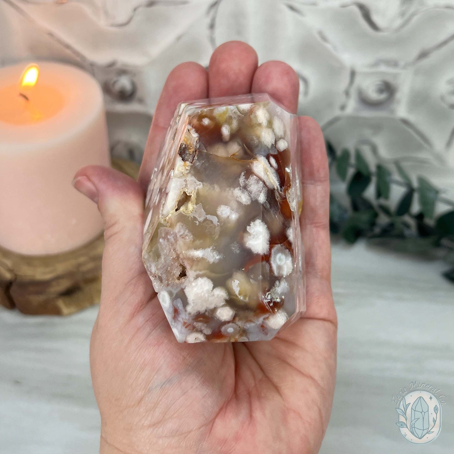 Polished Druzy Flower Agate Freeform