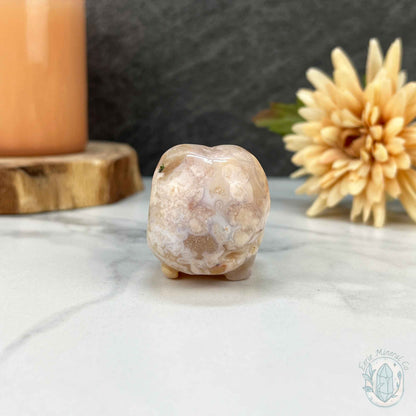 Polished Flower Agate Raven's Skull Carving