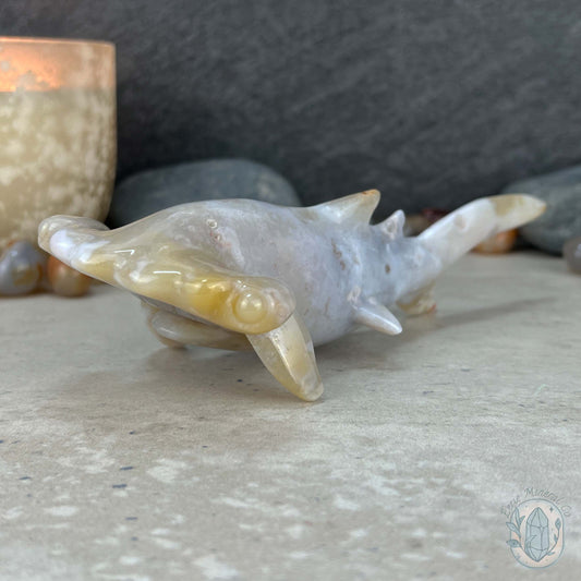 Sandy Colored Flower Agate Hammerhead Shark Carving
