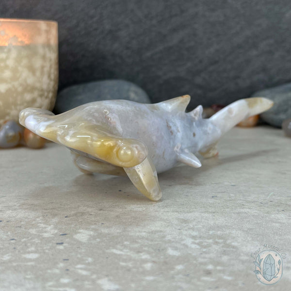 Sandy Colored Flower Agate Hammerhead Shark Carving