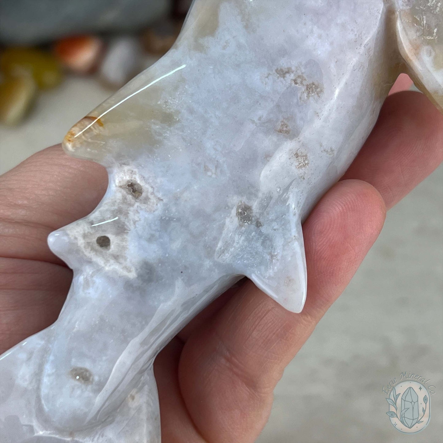 Sandy Colored Flower Agate Hammerhead Shark Carving