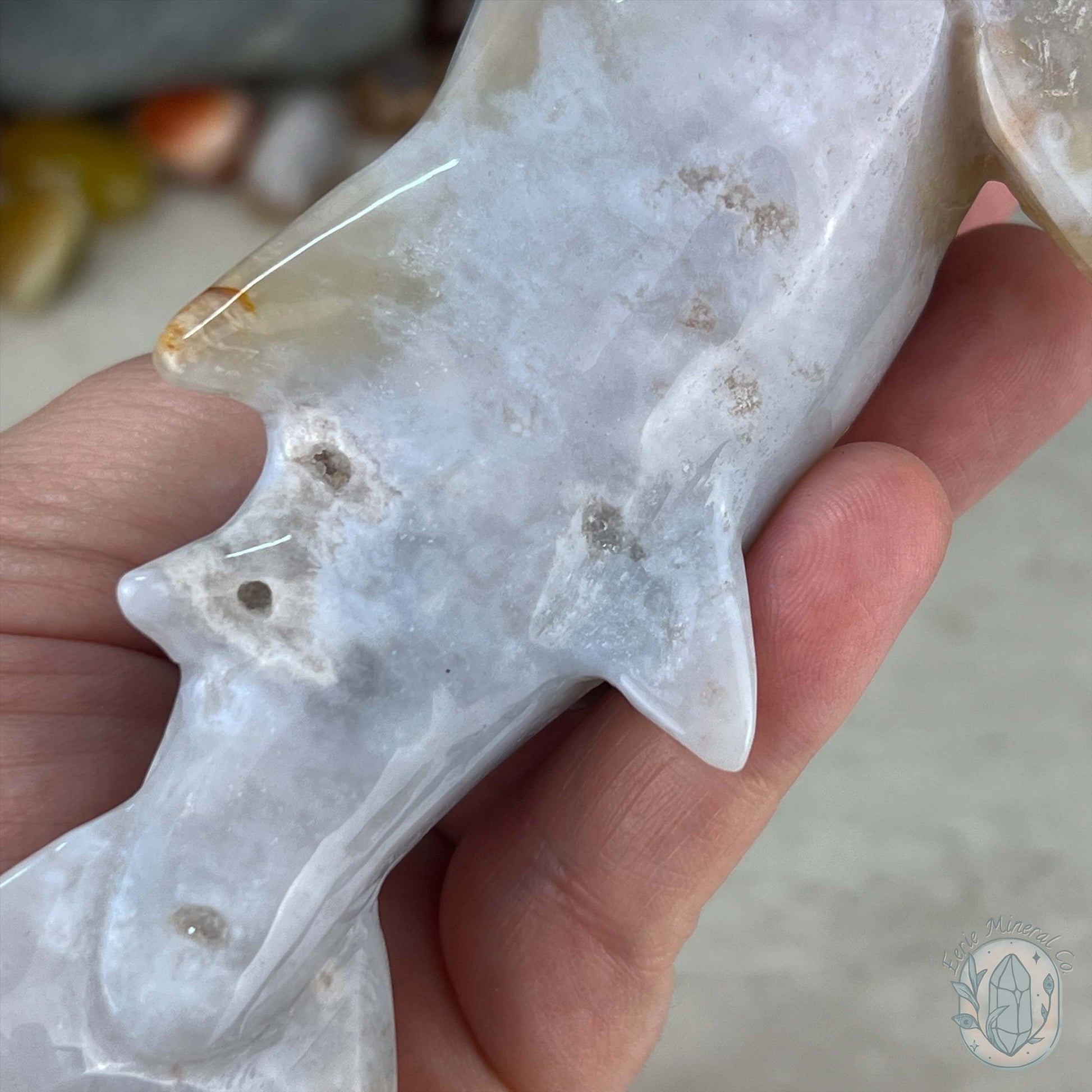 Sandy Colored Flower Agate Hammerhead Shark Carving