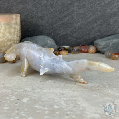 Sandy Colored Flower Agate Hammerhead Shark Carving