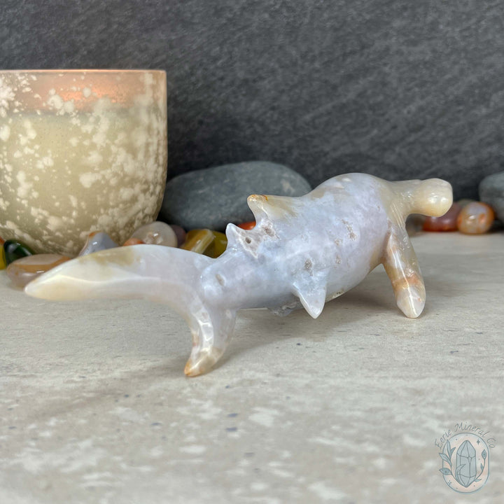 Sandy Colored Flower Agate Hammerhead Shark Carving