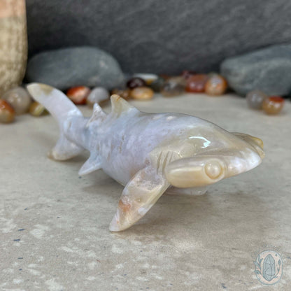 Sandy Colored Flower Agate Hammerhead Shark Carving