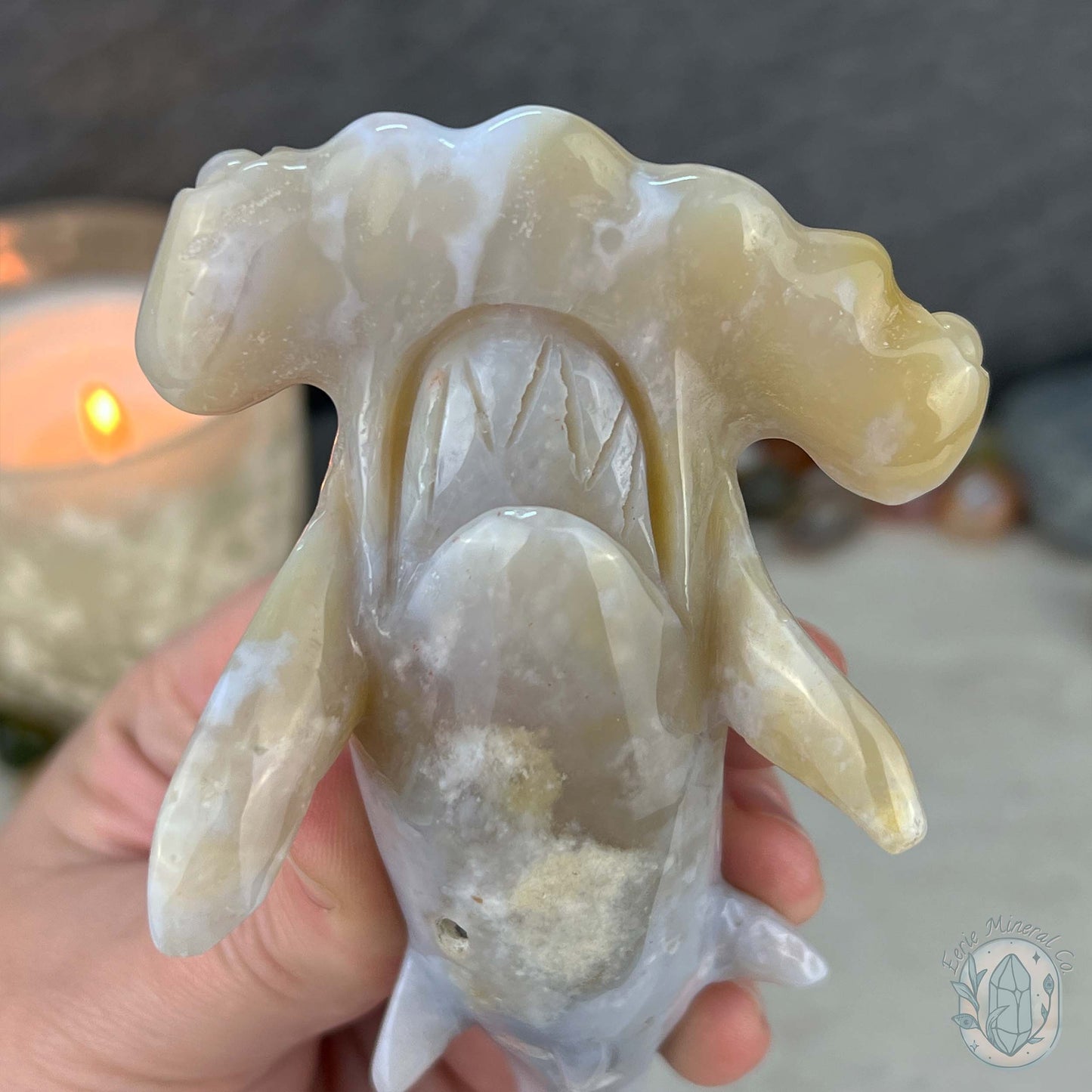 Sandy Colored Flower Agate Hammerhead Shark Carving