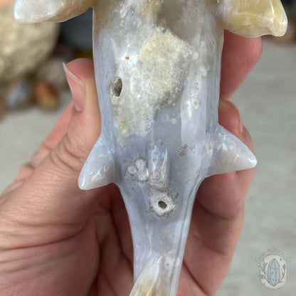 Sandy Colored Flower Agate Hammerhead Shark Carving