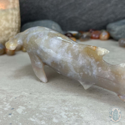 Sandy Colored Flower Agate Hammerhead Shark Carving