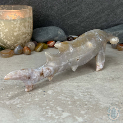Sandy Colored Flower Agate Hammerhead Shark Carving