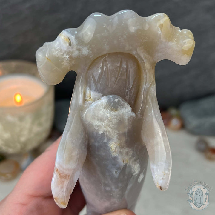 Sandy Colored Flower Agate Hammerhead Shark Carving