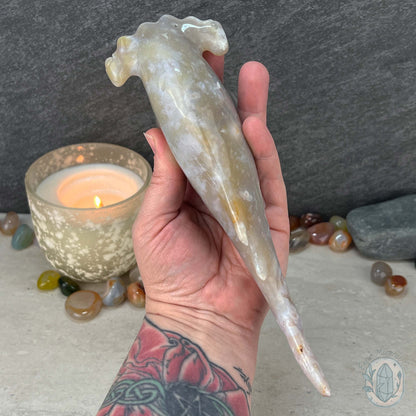 Sandy Colored Flower Agate Hammerhead Shark Carving