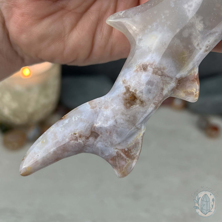 Sandy Colored Flower Agate Hammerhead Shark Carving