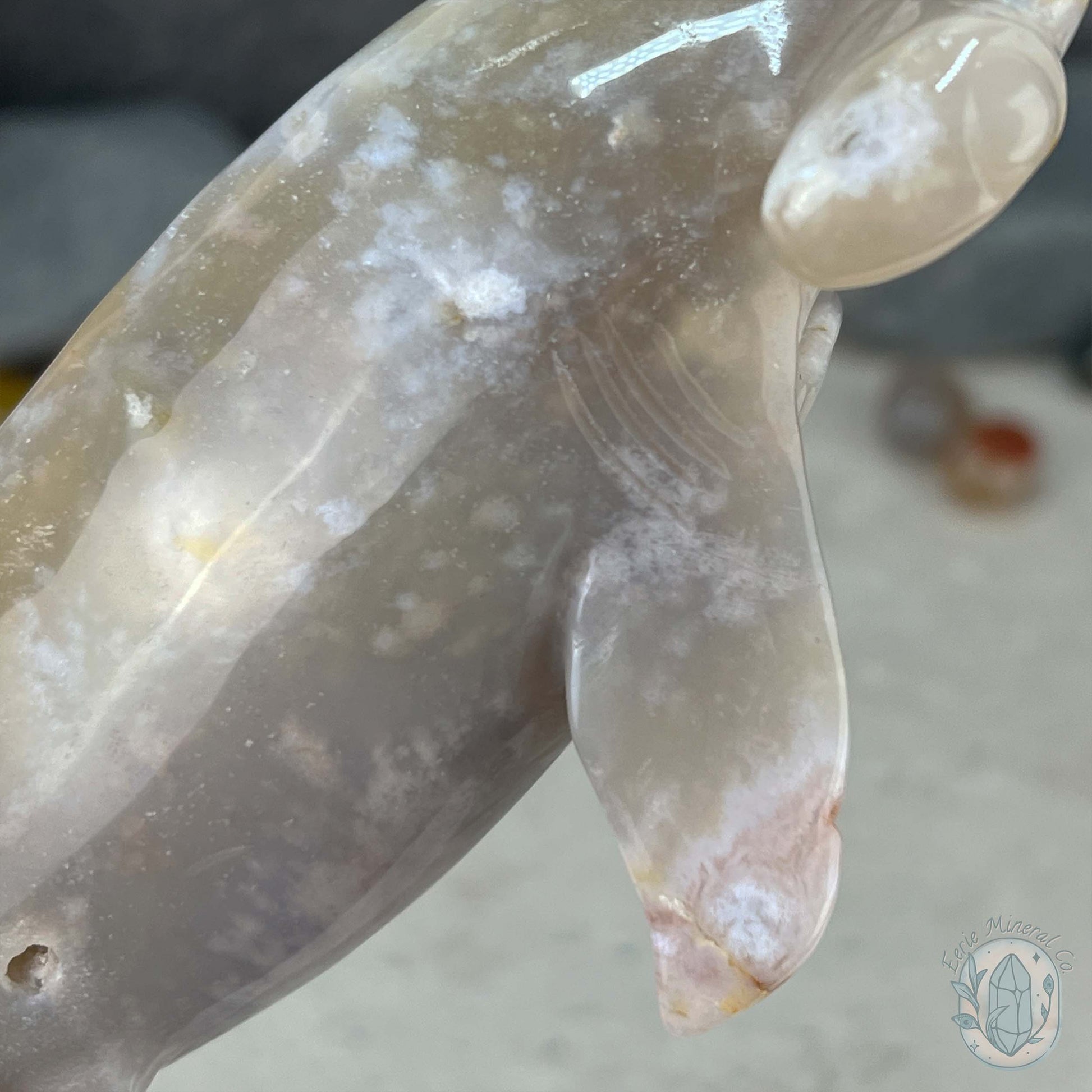 Sandy Colored Flower Agate Hammerhead Shark Carving