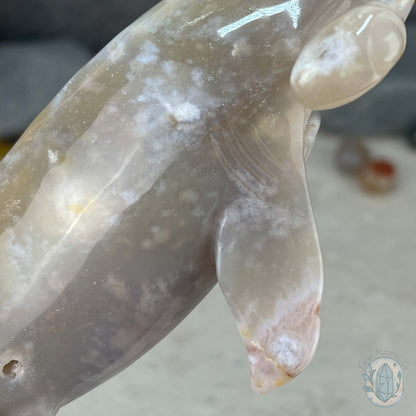 Sandy Colored Flower Agate Hammerhead Shark Carving