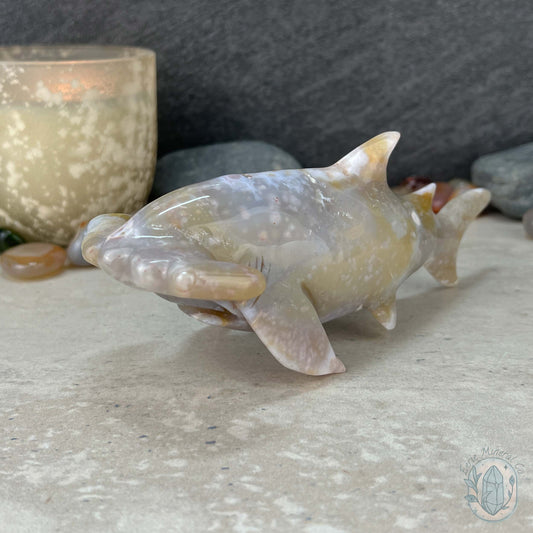 Sandy Colored Flower Agate Hammerhead Shark Carving