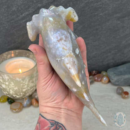 Sandy Colored Flower Agate Hammerhead Shark Carving