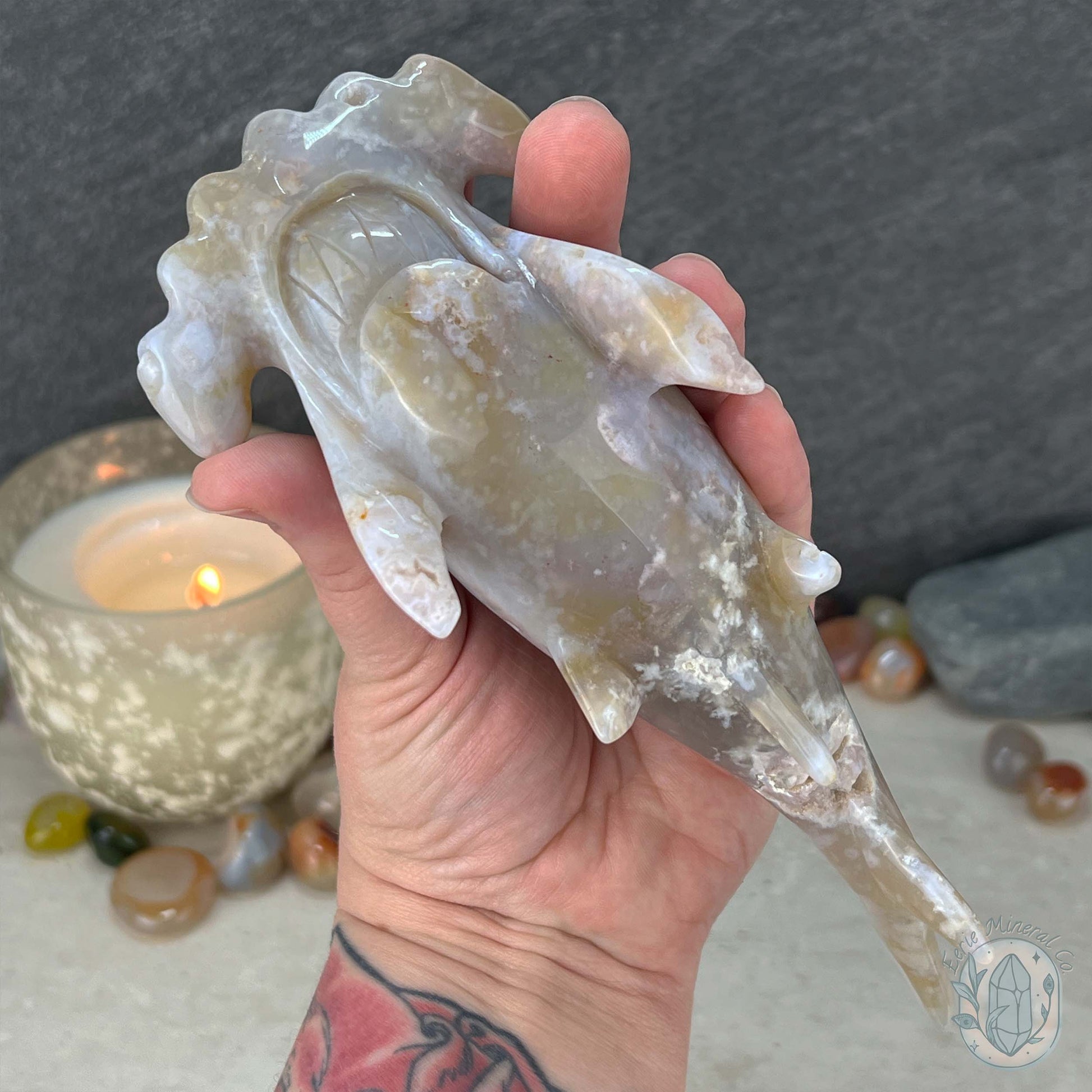 Sandy Colored Flower Agate Hammerhead Shark Carving