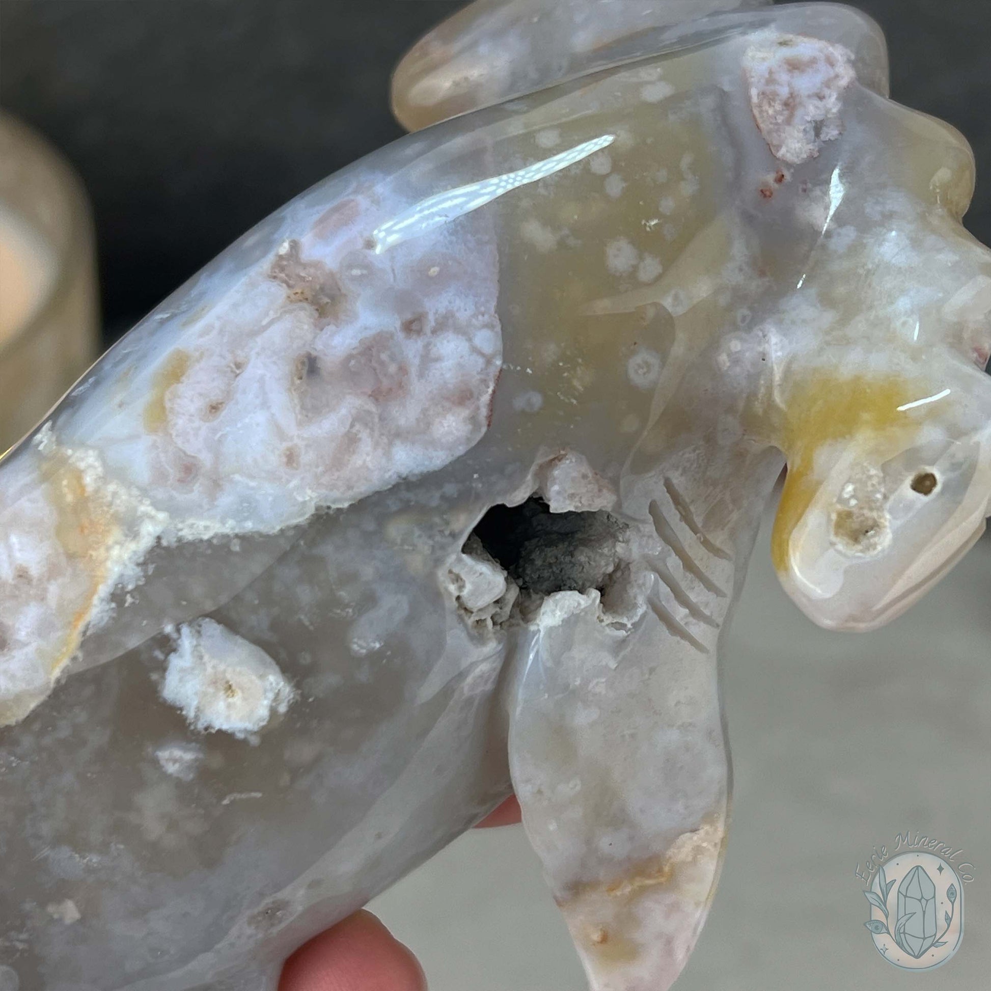 Sandy Colored Flower Agate Hammerhead Shark Carving