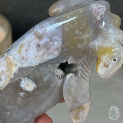 Sandy Colored Flower Agate Hammerhead Shark Carving