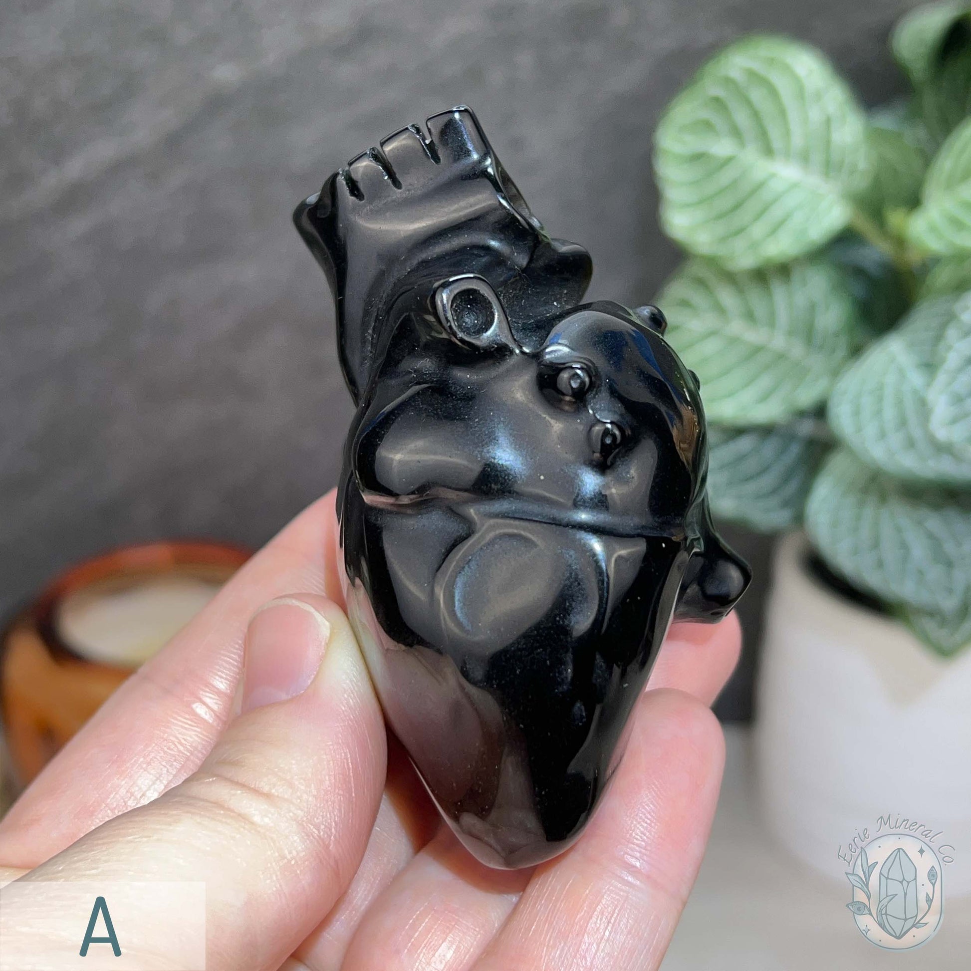 Golden Sheen Obsidian Anatomical Heart Carving