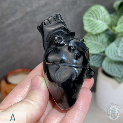Golden Sheen Obsidian Anatomical Heart Carving