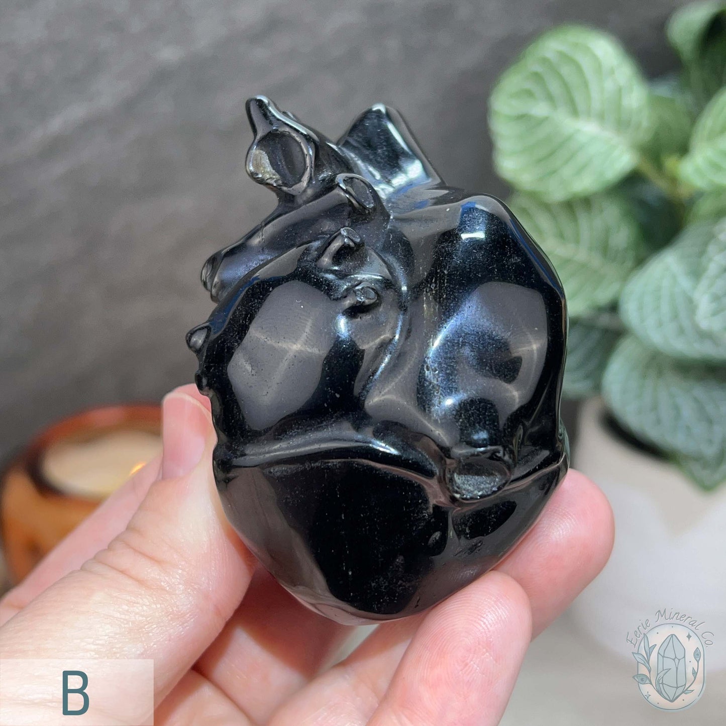 Golden Sheen Obsidian Anatomical Heart Carving