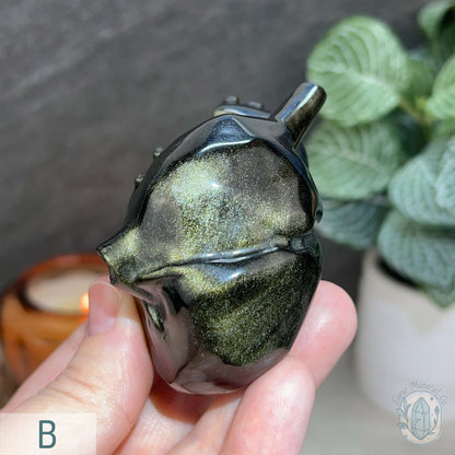 Golden Sheen Obsidian Anatomical Heart Carving