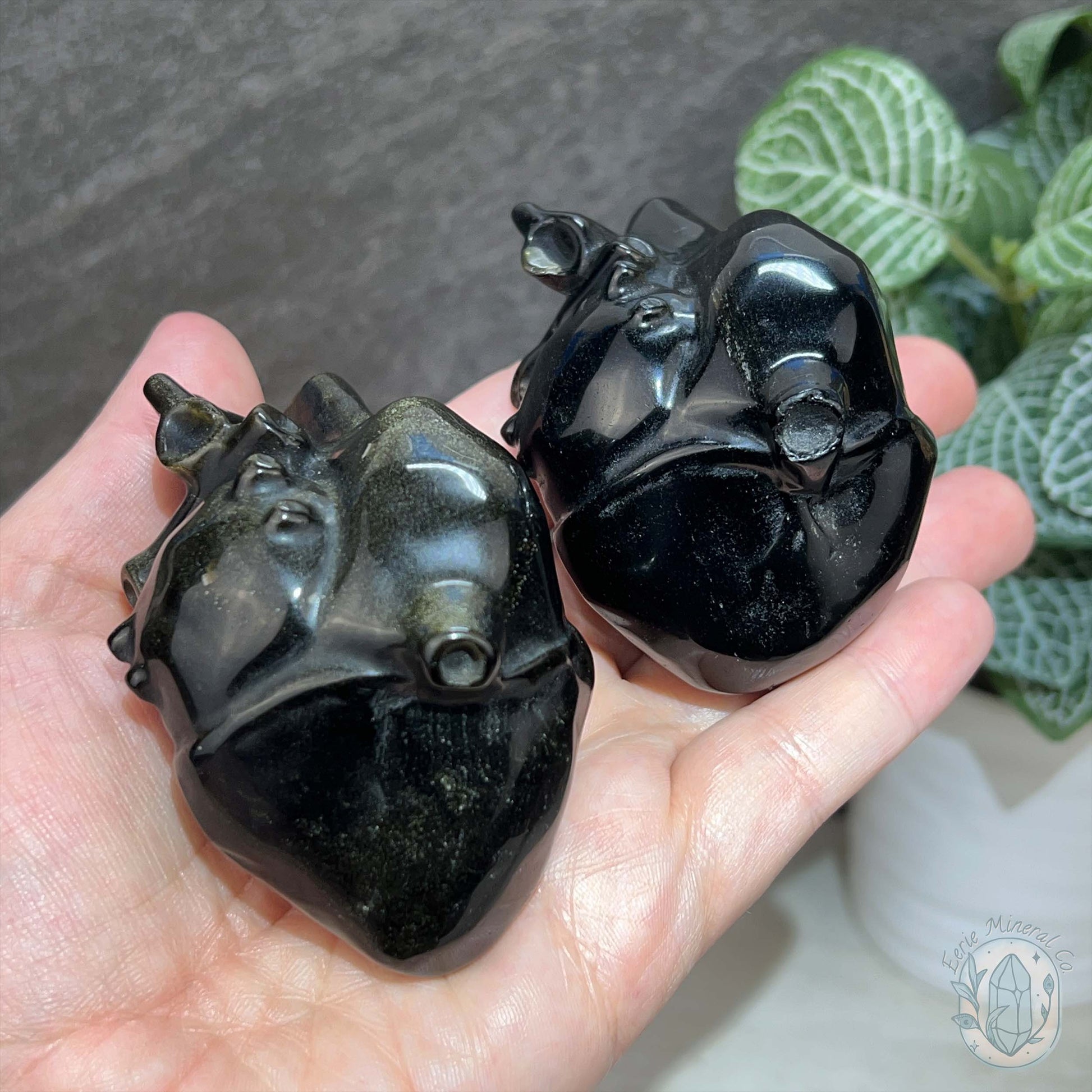 Golden Sheen Obsidian Anatomical Heart Carving