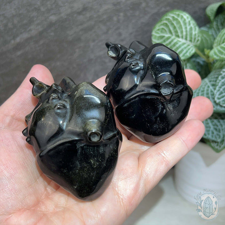 Golden Sheen Obsidian Anatomical Heart Carving