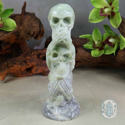Green Jade See No Evil, Speak No Evil, Hear No Evil Skull Totem