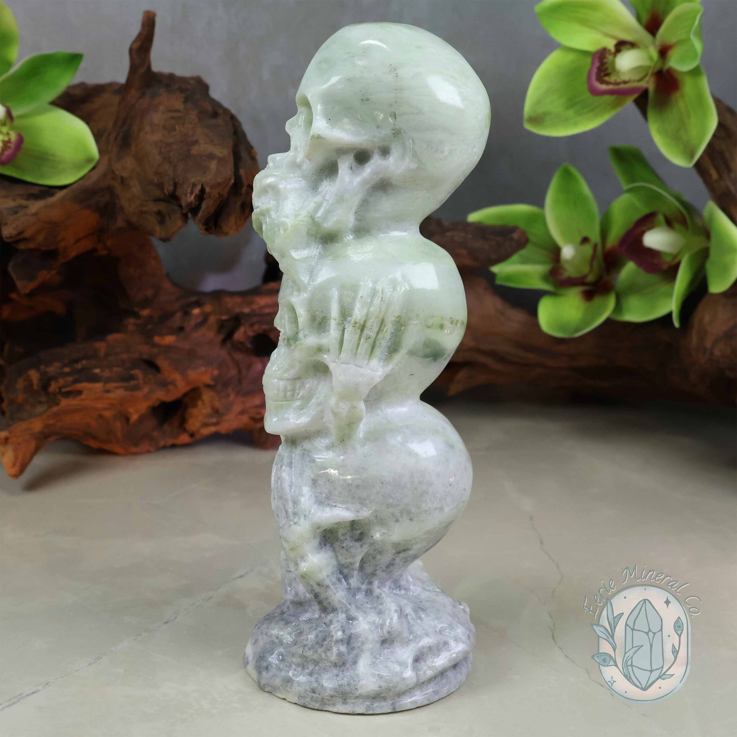 Green Jade See No Evil, Speak No Evil, Hear No Evil Skull Totem