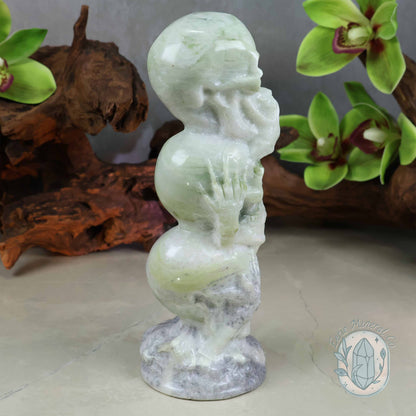 Green Jade See No Evil, Speak No Evil, Hear No Evil Skull Totem