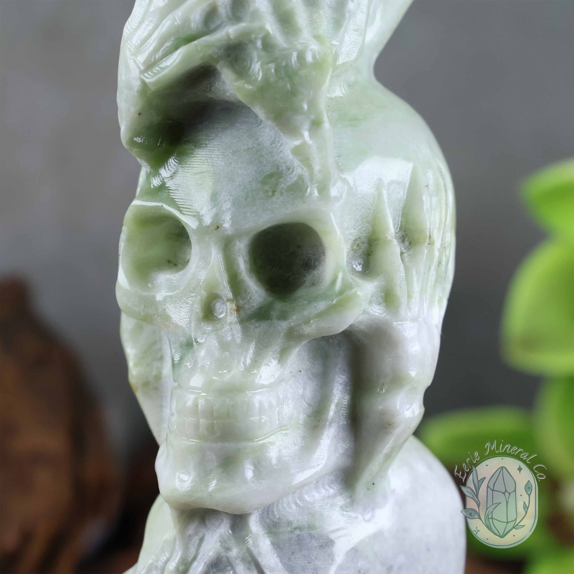 Green Jade See No Evil, Speak No Evil, Hear No Evil Skull Totem