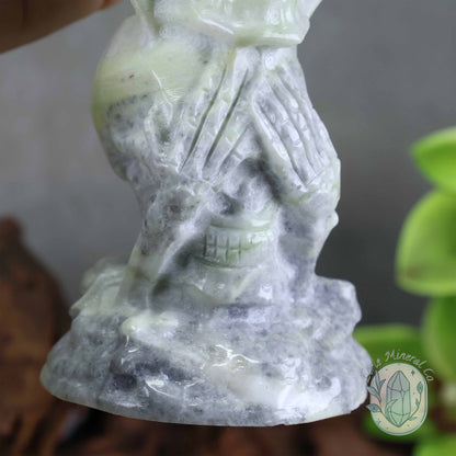 Green Jade See No Evil, Speak No Evil, Hear No Evil Skull Totem