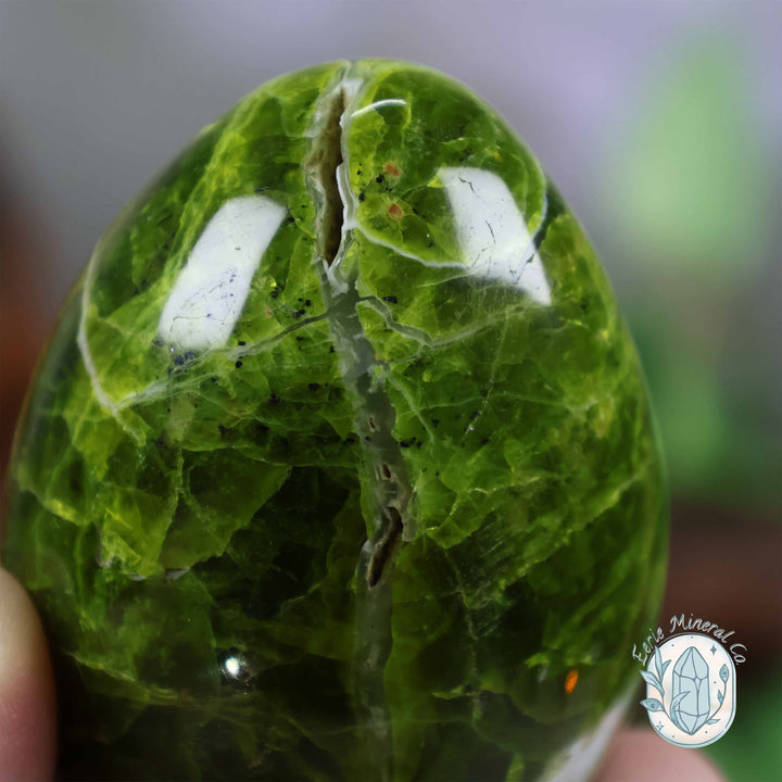 Green Opal Egg Carving with Free Hand-Carved Stand