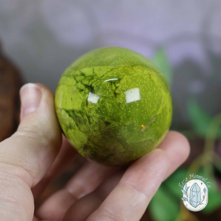 Green Opal Egg Carving with Free Hand-Carved Stand