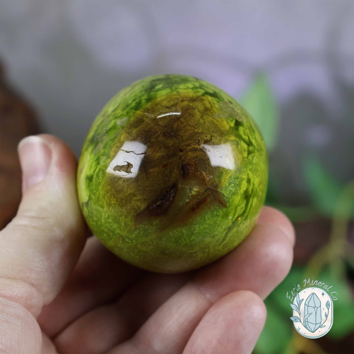 Green Opal Egg Carving with Free Hand-Carved Stand