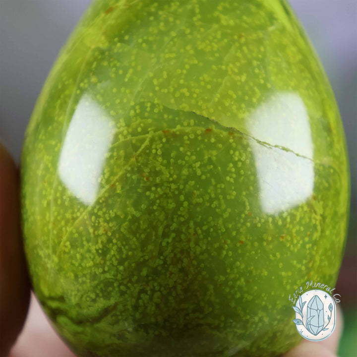 Green Opal Egg Carving with Free Hand-Carved Stand